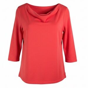 LANDS END Cowl Neck Top Coral Orange Textured Pullover Bright Coastal Size S